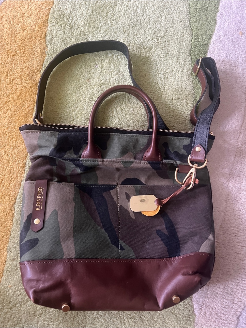 R.Riveter - Carry All Canvas Tote w/ Leather Trim - Otto - Camo Brown